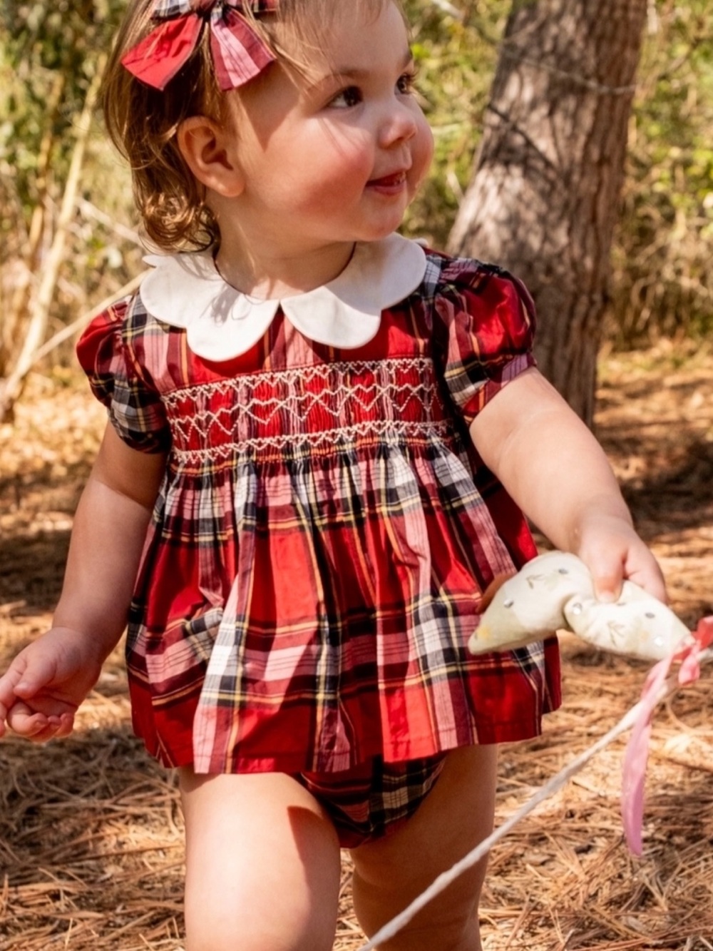 Wild Wawa Scallop Dress in Tartan Red | Size 18-24 months